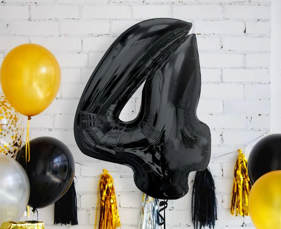 Balon foliowy Smart, cyfra 4, czarna, 92 cm KK