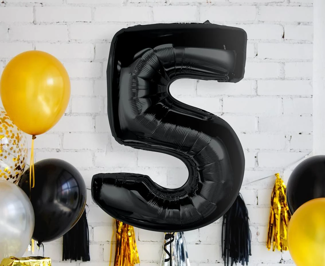 Balon foliowy Smart, cyfra 5, czarna, 92 cm KK