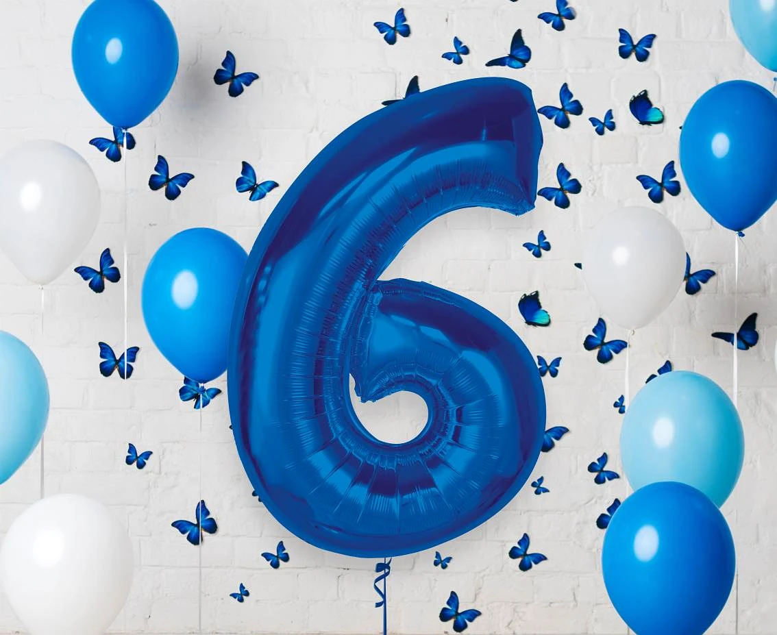 Balon foliowy B&C Cyfra 6, niebieska, 92 cm