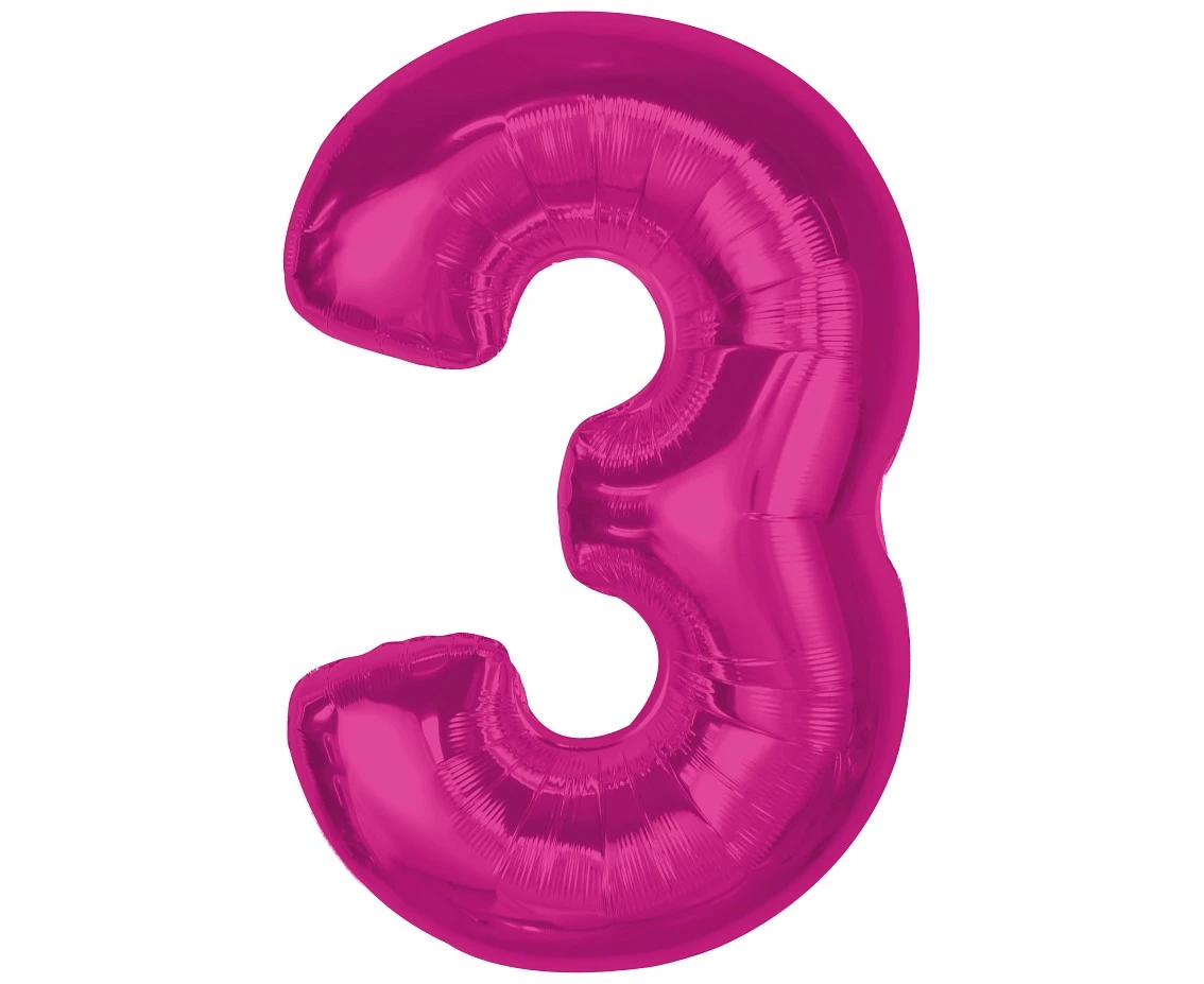 Balon foliowy Smart, cyfra 3, różowa, 92 cm KK