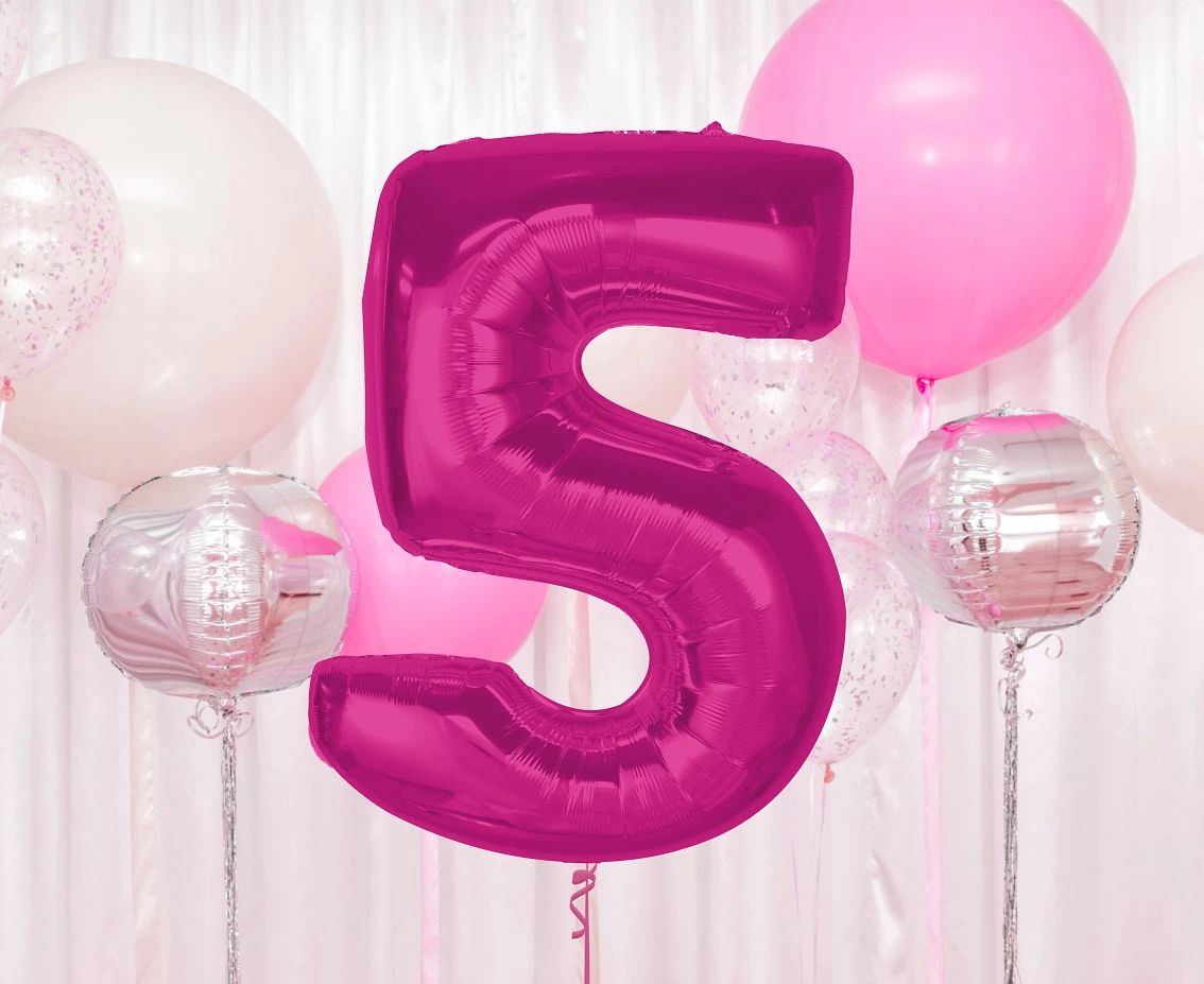 Balon foliowy Smart, cyfra 5, różowa, 92 cm KK
