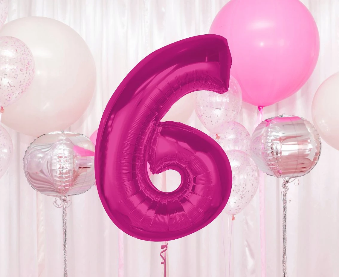 Balon foliowy Smart, cyfra 6, różowa, 92 cm KK