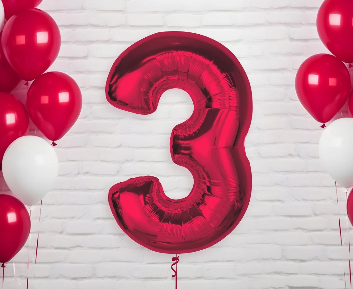 Balon foliowy Smart, cyfra 3, czerwona, 92 cm  KK