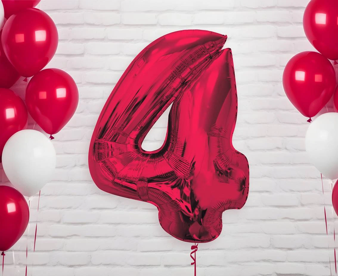 Balon foliowy Smart, cyfra 4, czerwona, 92 cm  KK
