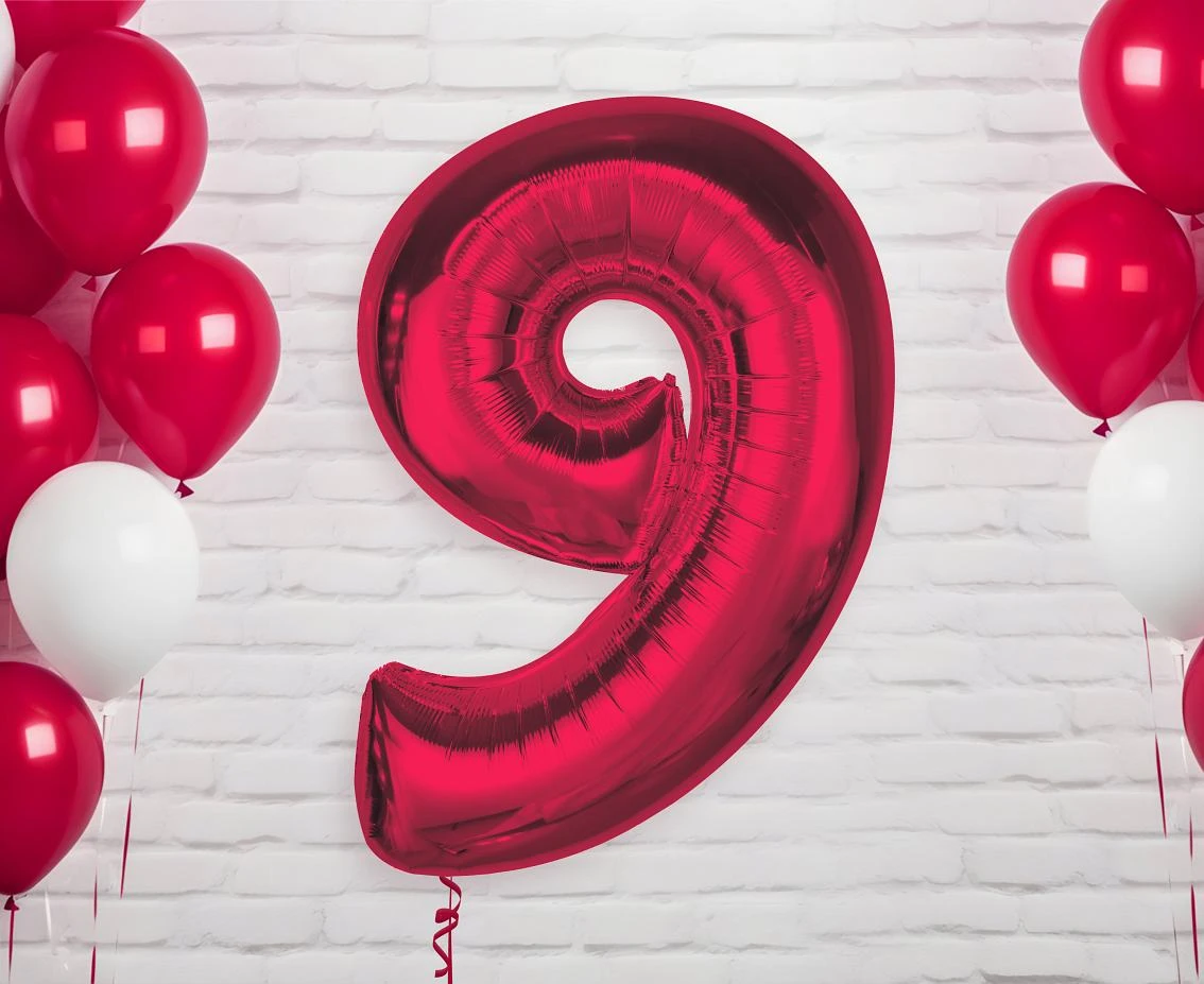 Balon foliowy Smart, cyfra 9, czerwona, 92 cm  KK