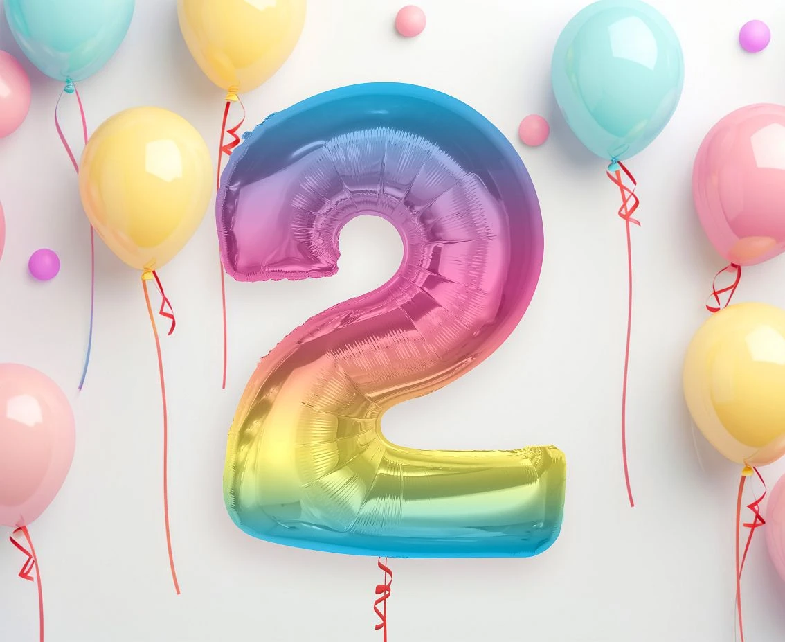 Balon foliowy Smart, cyfra 2, tęczowa, 92 cm  KK