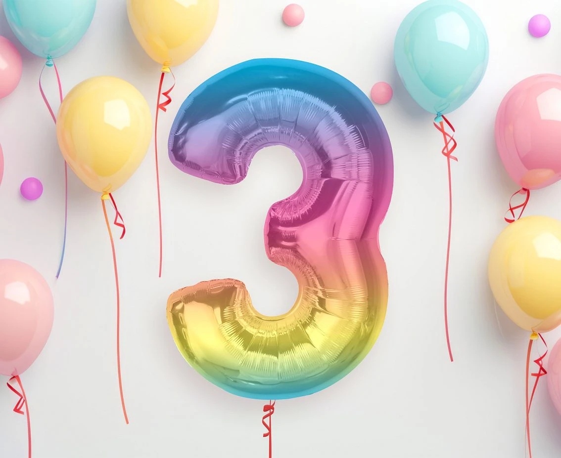 Balon foliowy Smart, cyfra 3, tęczowa, 92 cm  KK