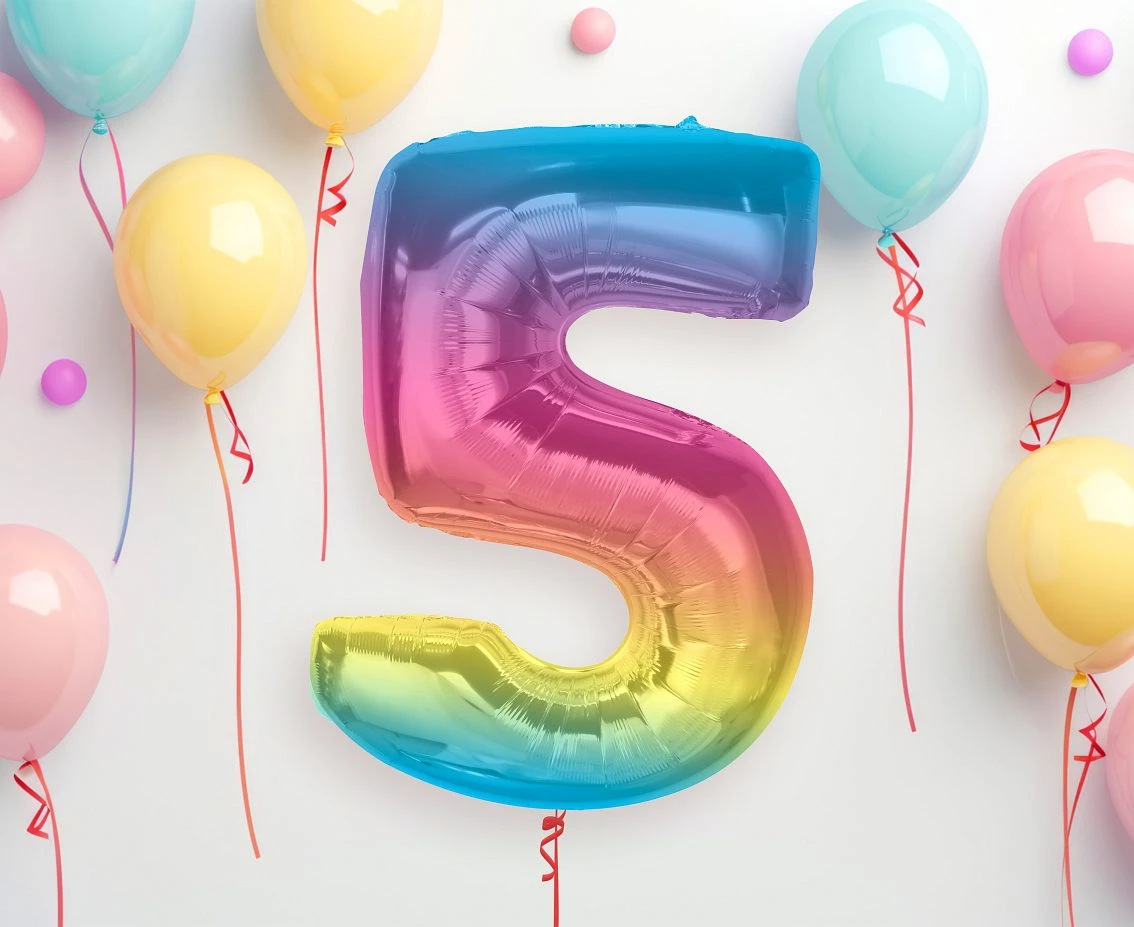 Balon foliowy Smart, cyfra 5, tęczowa, 92 cm  KK