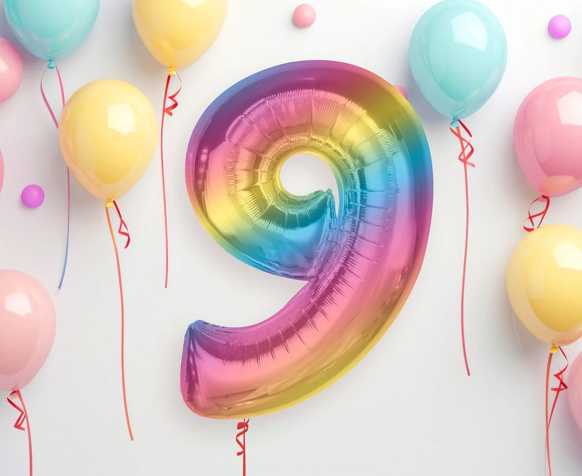 Balon foliowy Smart, cyfra 9, tęczowa, 92 cm  KK