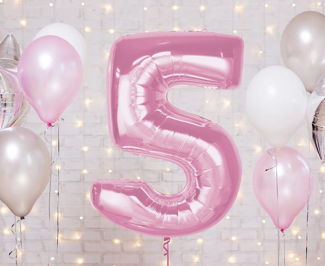 Balon foliowy B&C Cyfra 5, j. różowa, 92 cm