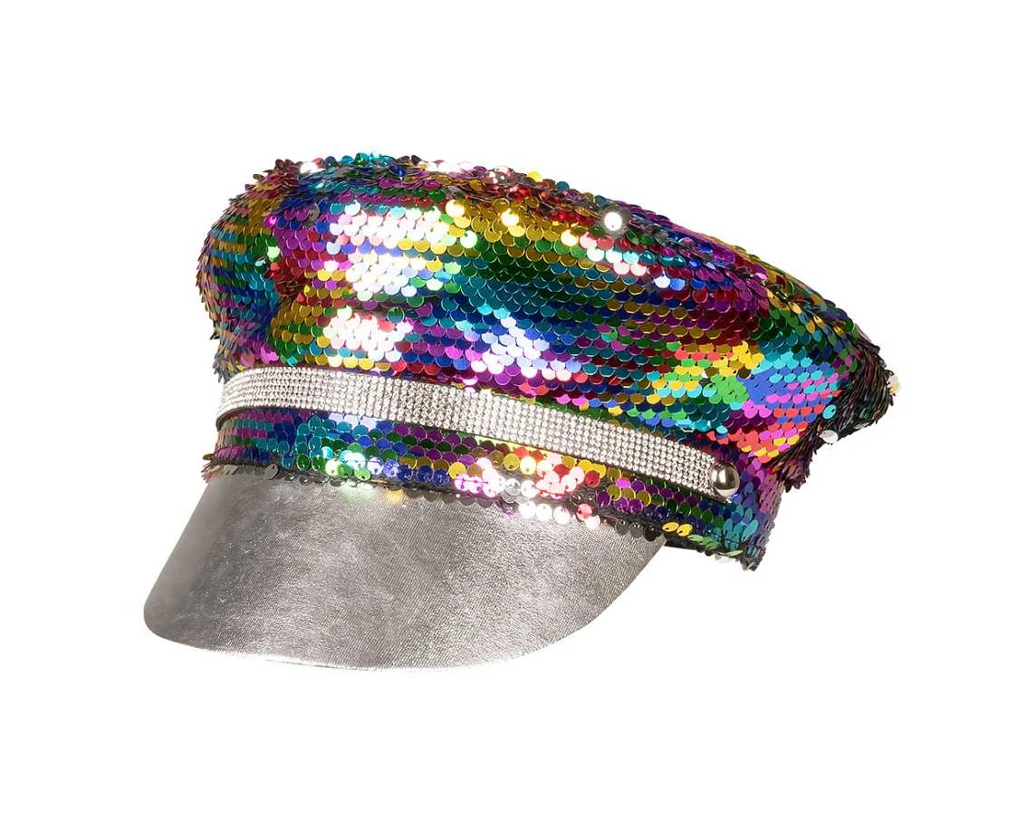 Czapka Rainbow, tęczowa/ srebrna