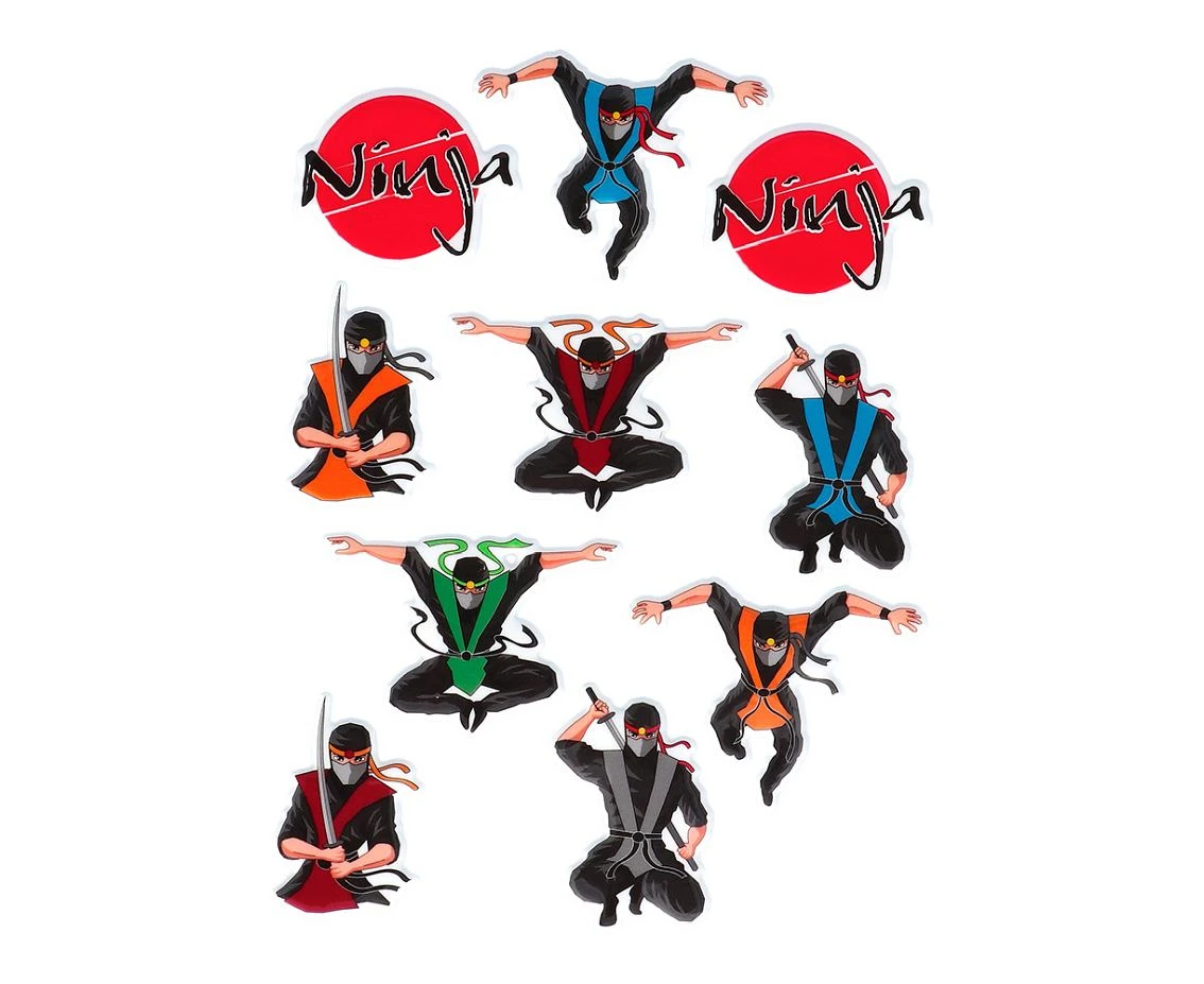 Naklejki 3D Ninja, 15 x 20 cm, 4 szablony