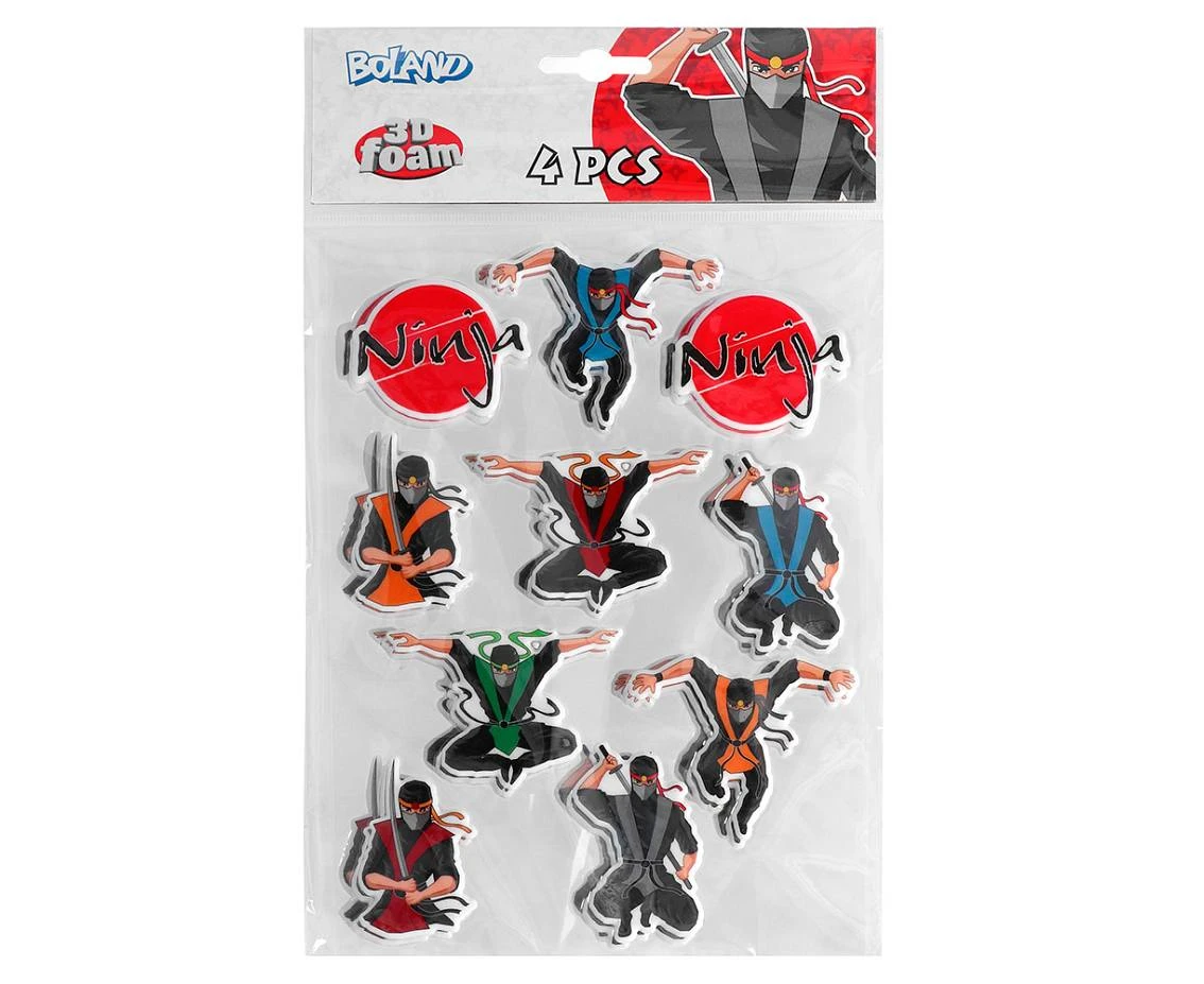 Naklejki 3D Ninja, 15 x 20 cm, 4 szablony