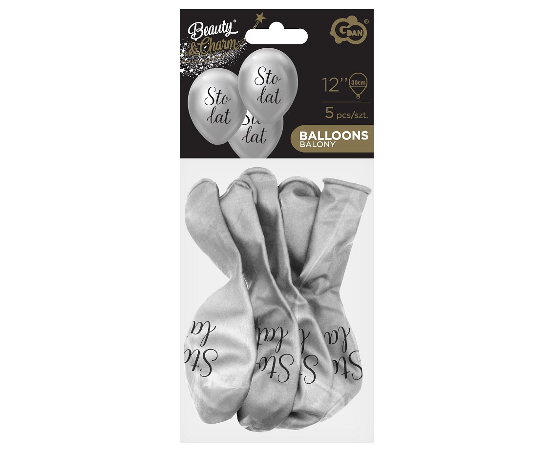 Balony B&C 12", "Sto Lat", platyna srebrne, 5szt.