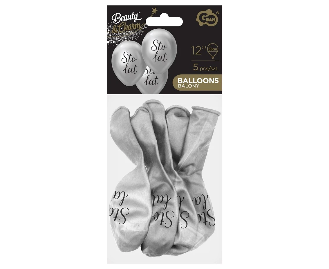 Balony B&C 12", "Sto Lat", platyna srebrne, 5szt.