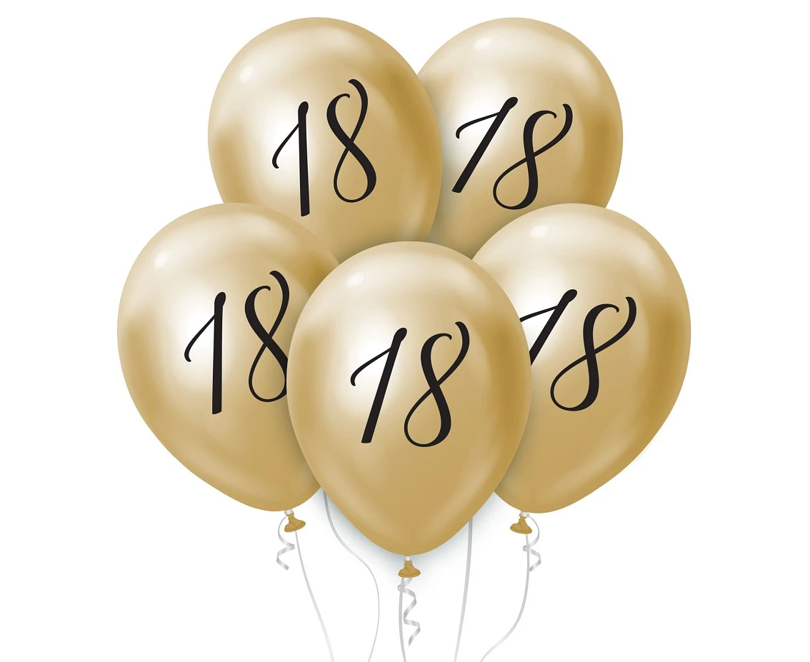 Balony B&C 12",  18. urodziny, platyna jasnozłote, 5szt.