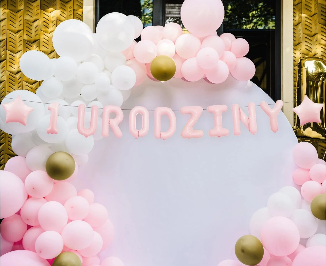 Girlanda papierowa "1 URODZINY", różowa, 1,5 m.