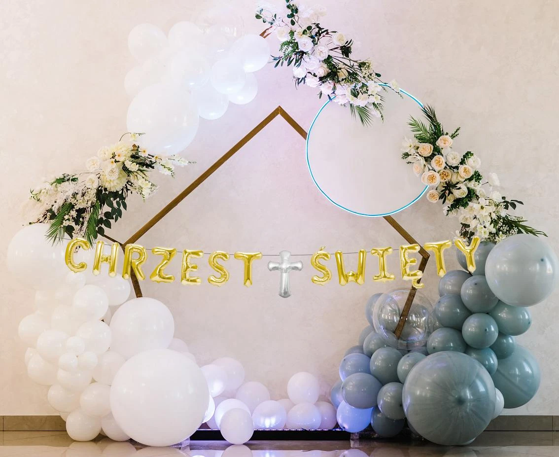 Girlanda papierowa "CHRZEST ŚWIĘTY", złota , 1,8 m.