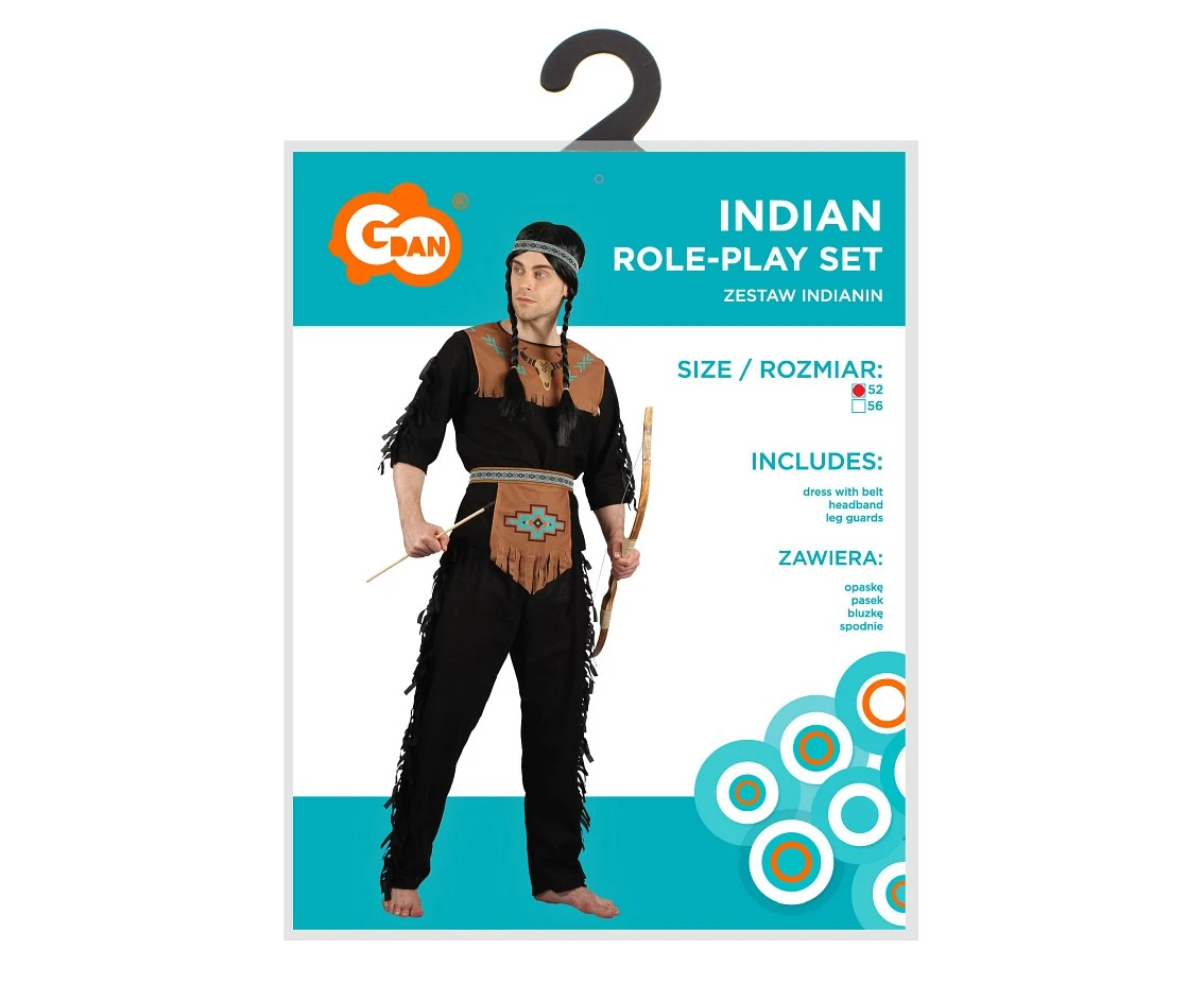 Zestaw dla dorosłych Indianin (opaska, pasek, bluzka, spodnie), rozm. 52