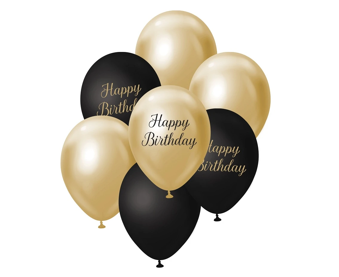Bukiet balonowy B&C j. złoto-czarny Happy Birthday, 7 szt.