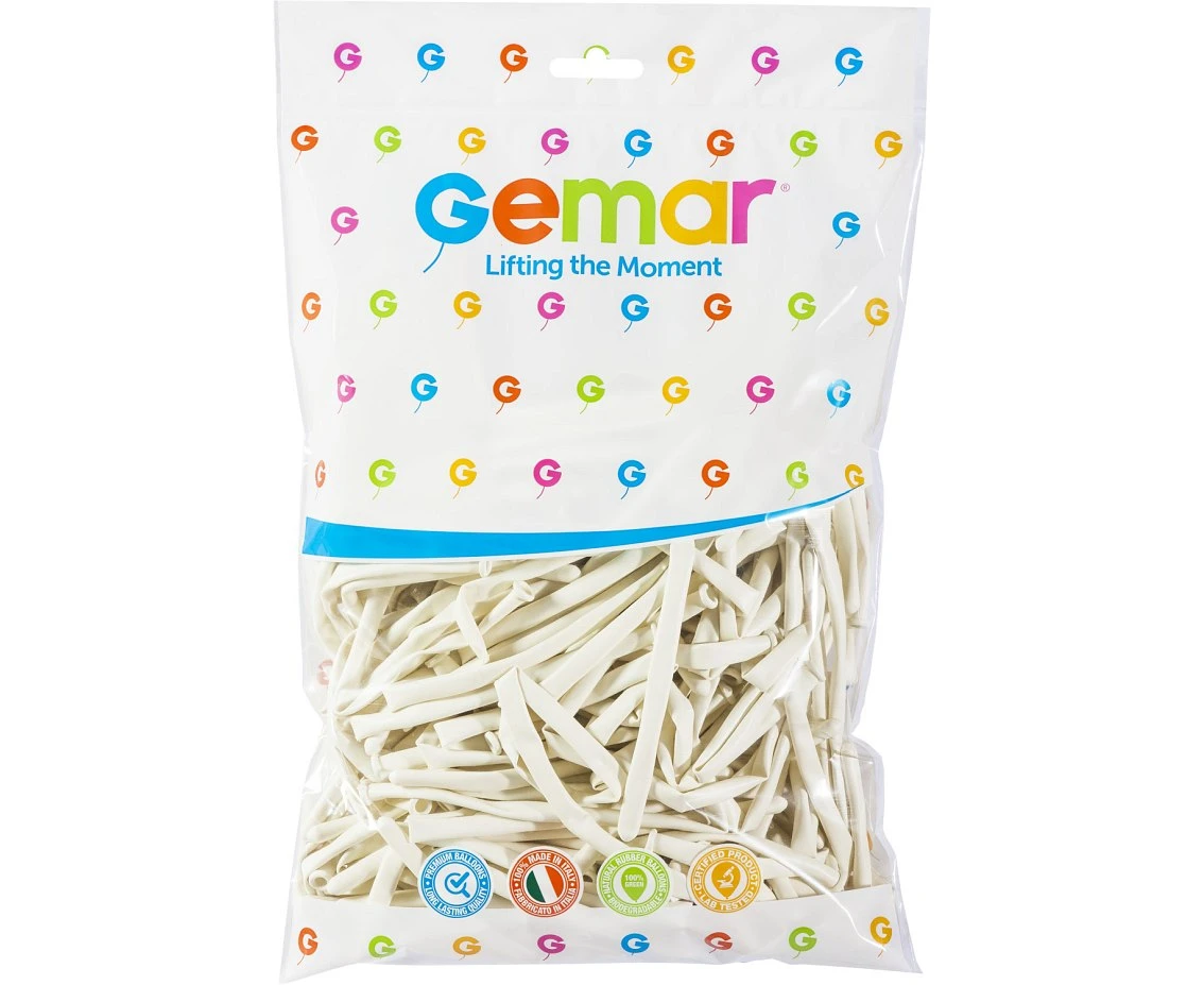Balony Gemar, rurki włoskie typ 160, białe, 100szt.