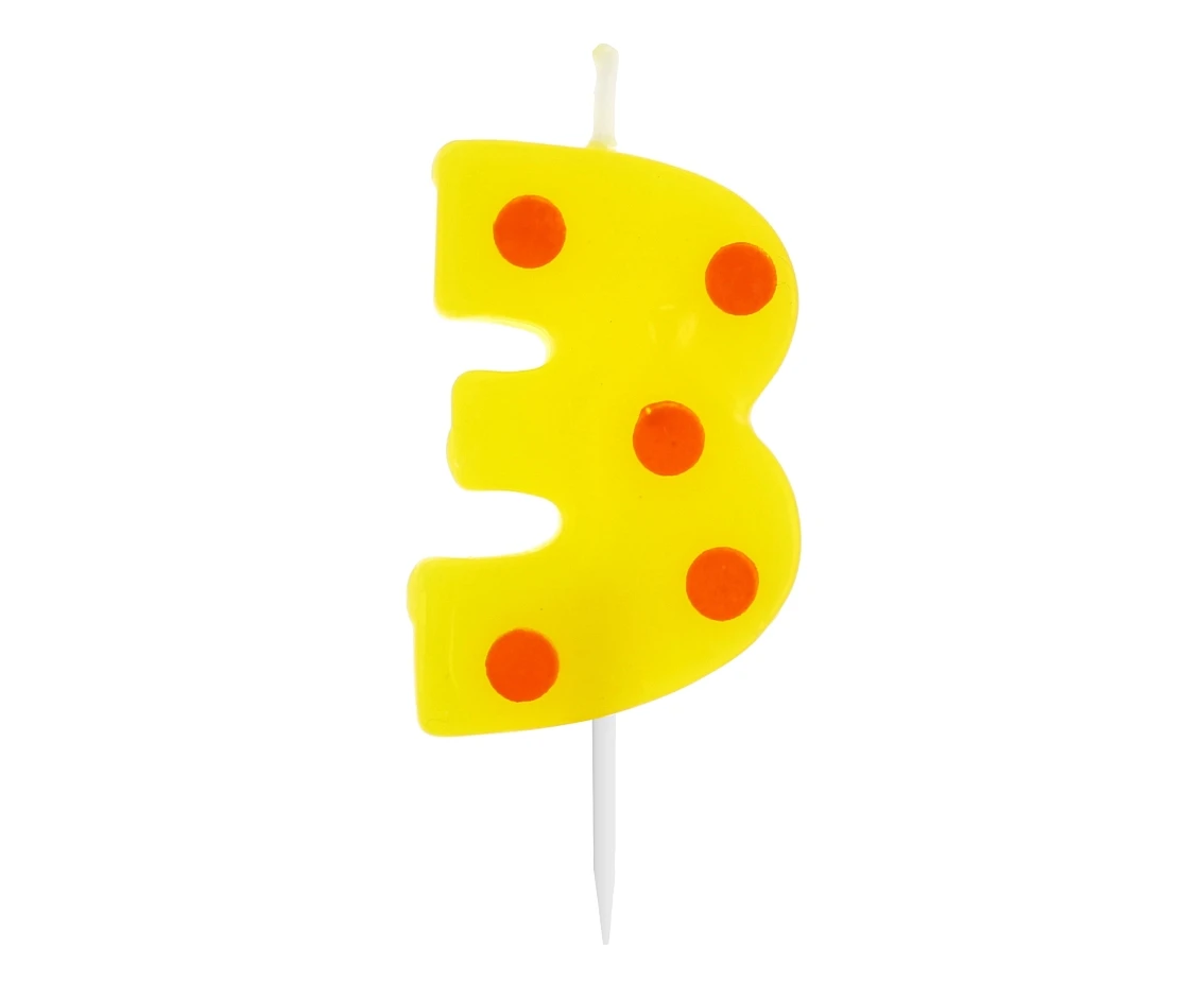 Świeczka cyferka piker Grochy - 3, 6 cm KK