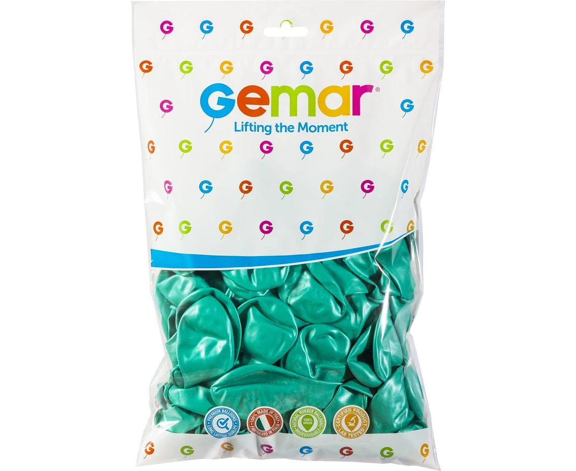 Balony Gemar 12", metalik turkusowozielone, 100szt. KK