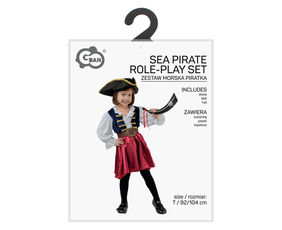 Zestaw dla dzieci Morska Piratka (sukienka, pasek, kapelusz), rozm. 92/104 cm