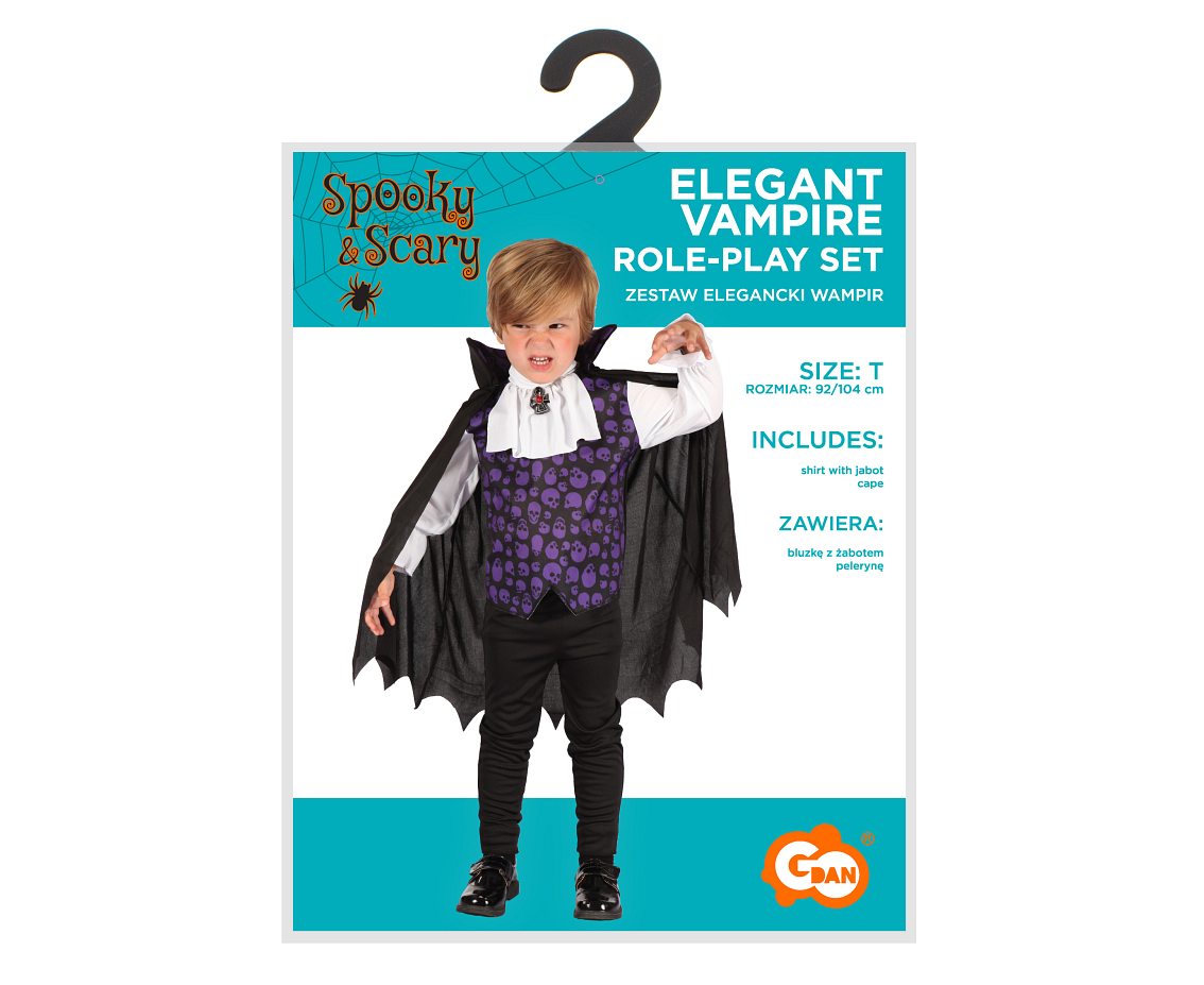 Zestaw dla dzieci Elegancki Wampir (bluzka z peleryną (odpinana na rzepy), żabot), rozm. 92/104 cm