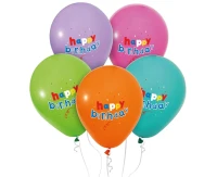 Balony Happy Birthday (pastelowe kolory), 12"/ 5 szt.