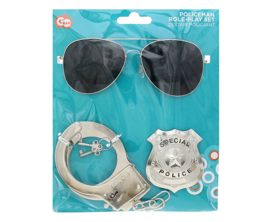 Zestaw Policjant (kajdanki, odznaka, okulary) KK