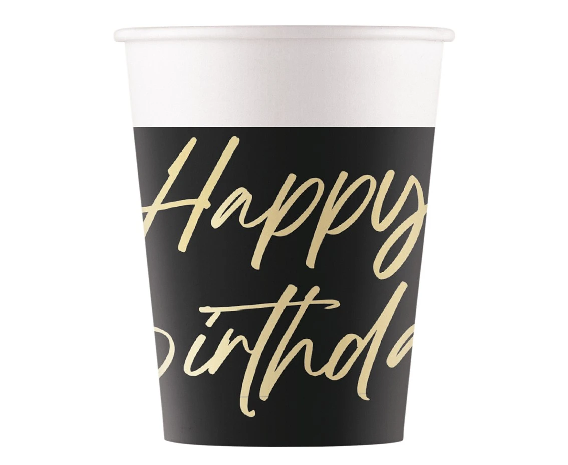 Kubeczki papierowe Elegant Happy Birthday, Decorata, FSC, 200 ml, 8 szt.