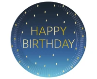Talerzyki papierowe Blue Happy Birthday, Decorata, FSC, 23 cm, 8 szt. KK