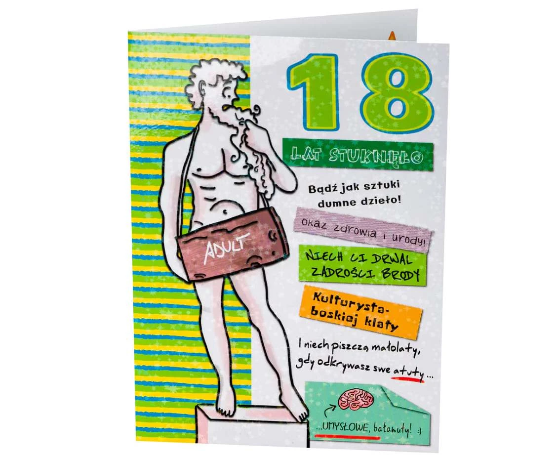 Kartka okolicznościowa B6 18- nastka CHŁOPAK, 1 szt.