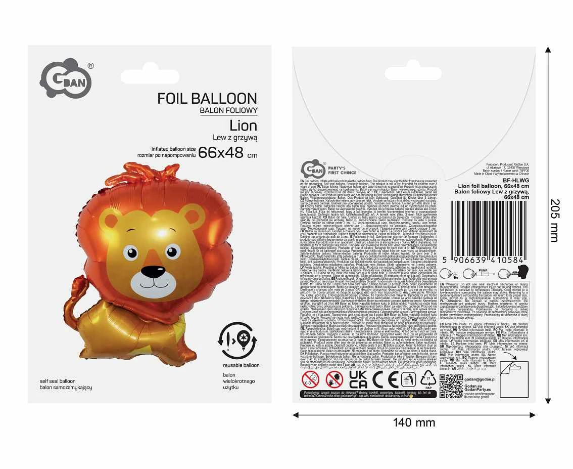Balon foliowy Lew z grzywą, 66x48 cm