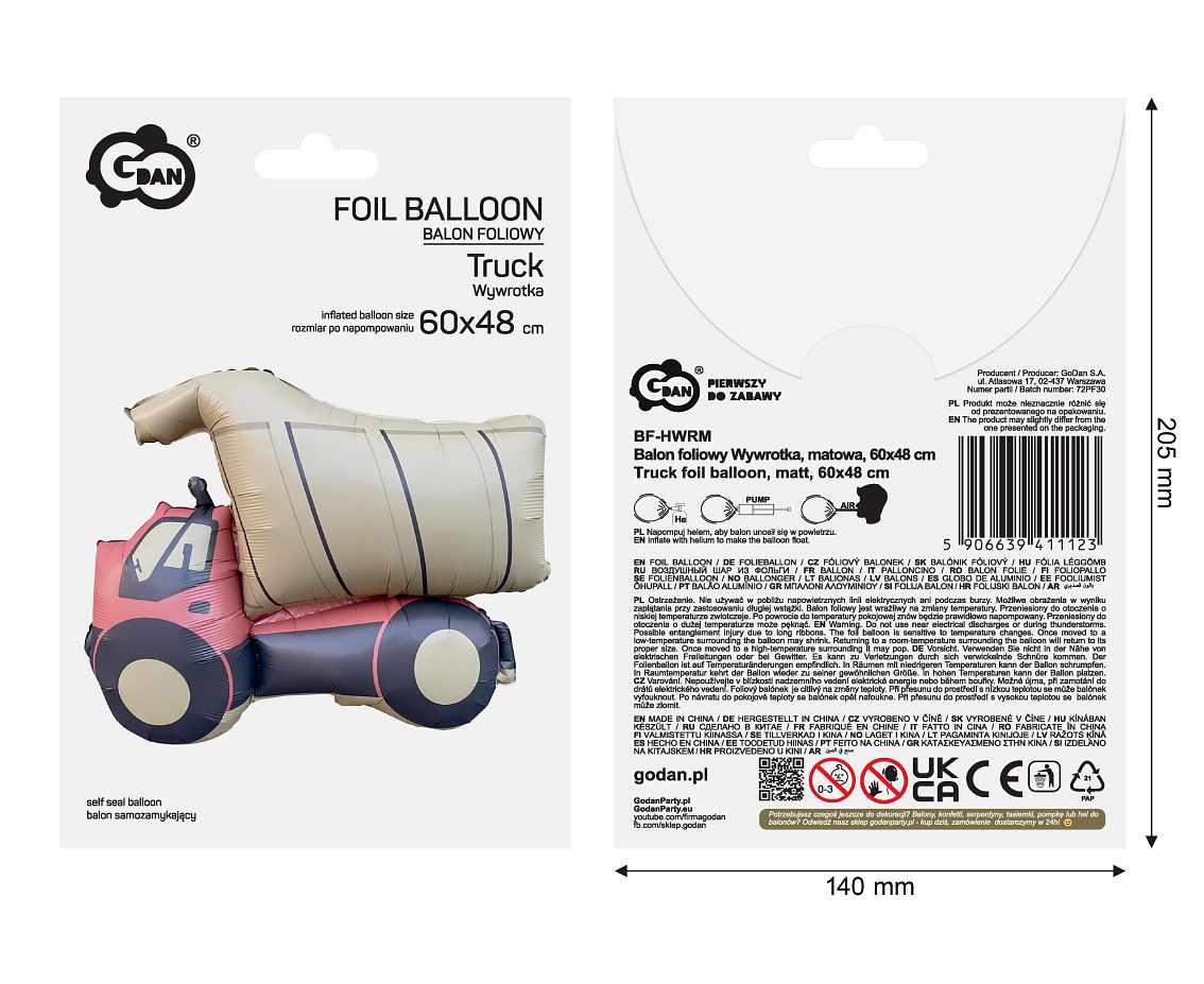 Balon foliowy Wywrotka, matowa, 60x48 cm