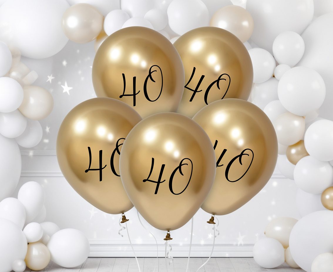 Balony B&C 12",  40. urodziny, platyna jasnozłote, 5szt.
