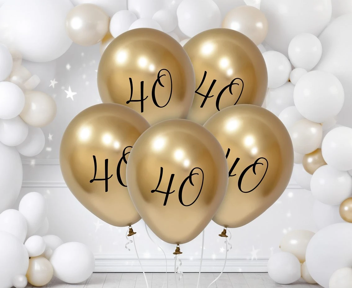 Balony B&C 12",  40. urodziny, platyna jasnozłote, 5szt.