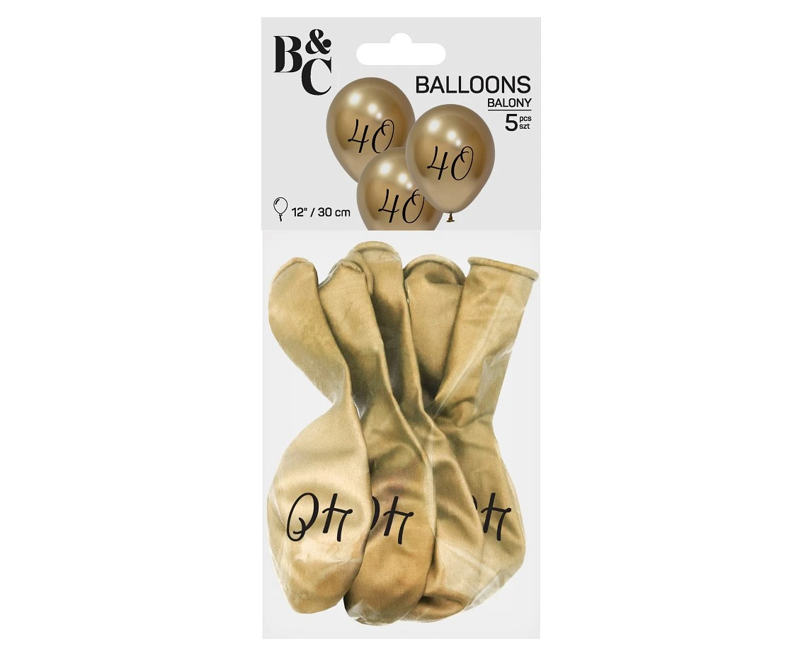 Balony B&C 12",  40. urodziny, platyna jasnozłote, 5szt.