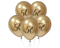 Balony B&C 12", 50. urodziny, platyna jasnozłote, 5szt.