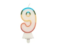 Świeczka cyferka 9, tęczowa, NOWY BIO BROKAT, 8,5 cm