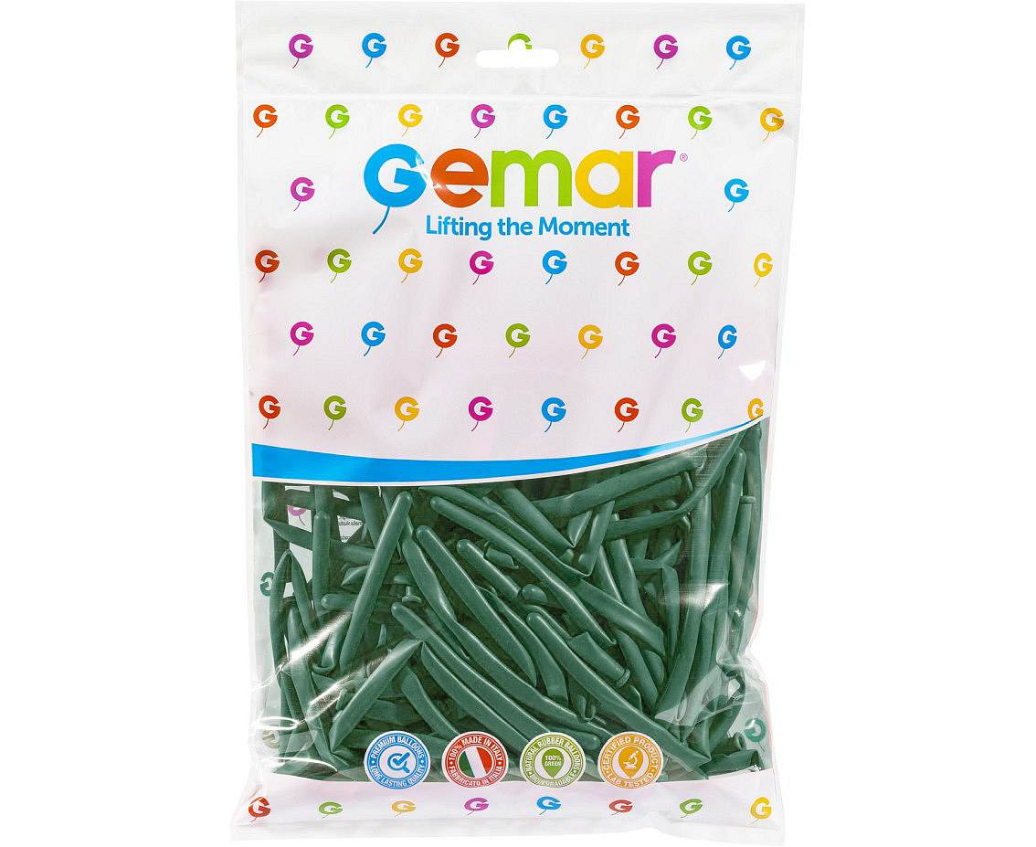 Balony Gemar, rurki włoskie szmaragdowe zielone (butelkowe), 100szt.