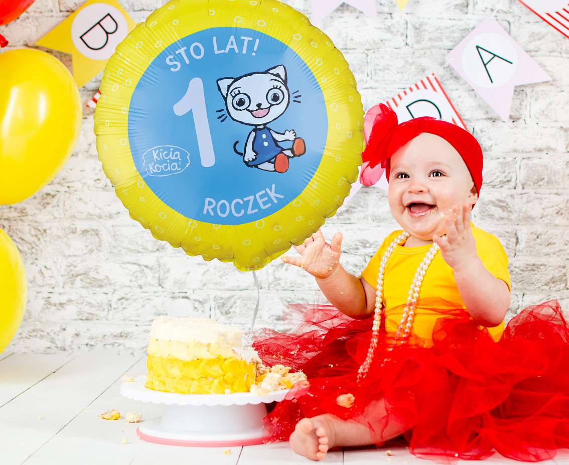 Balon foliowy Kicia Kocia - 1 Roczek, 18 cali