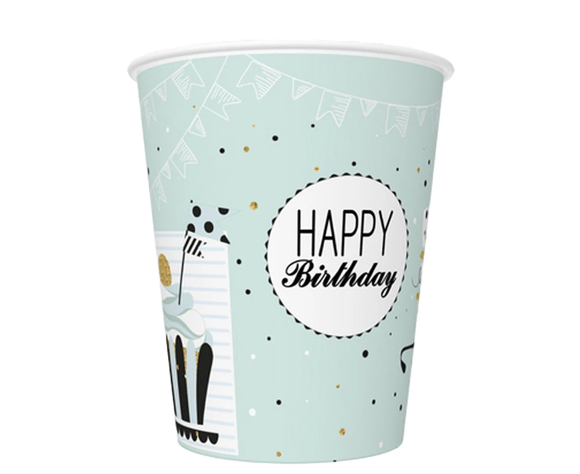 Kubeczki pap. Mint and Happy B-day, 250 ml, 8 szt.