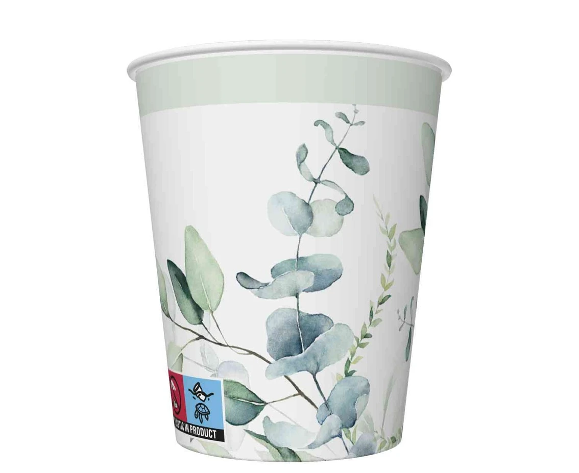 Kubeczki pap. Eucalyptus Twigs, 250 ml, 8 szt.