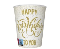 Kubeczki pap. Happy Birthday Dotted Gold, 250 ml, 8 szt.
