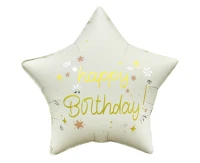 Balon foliowy 18" Gwiazda Happy Birthday, matowa biała KK
