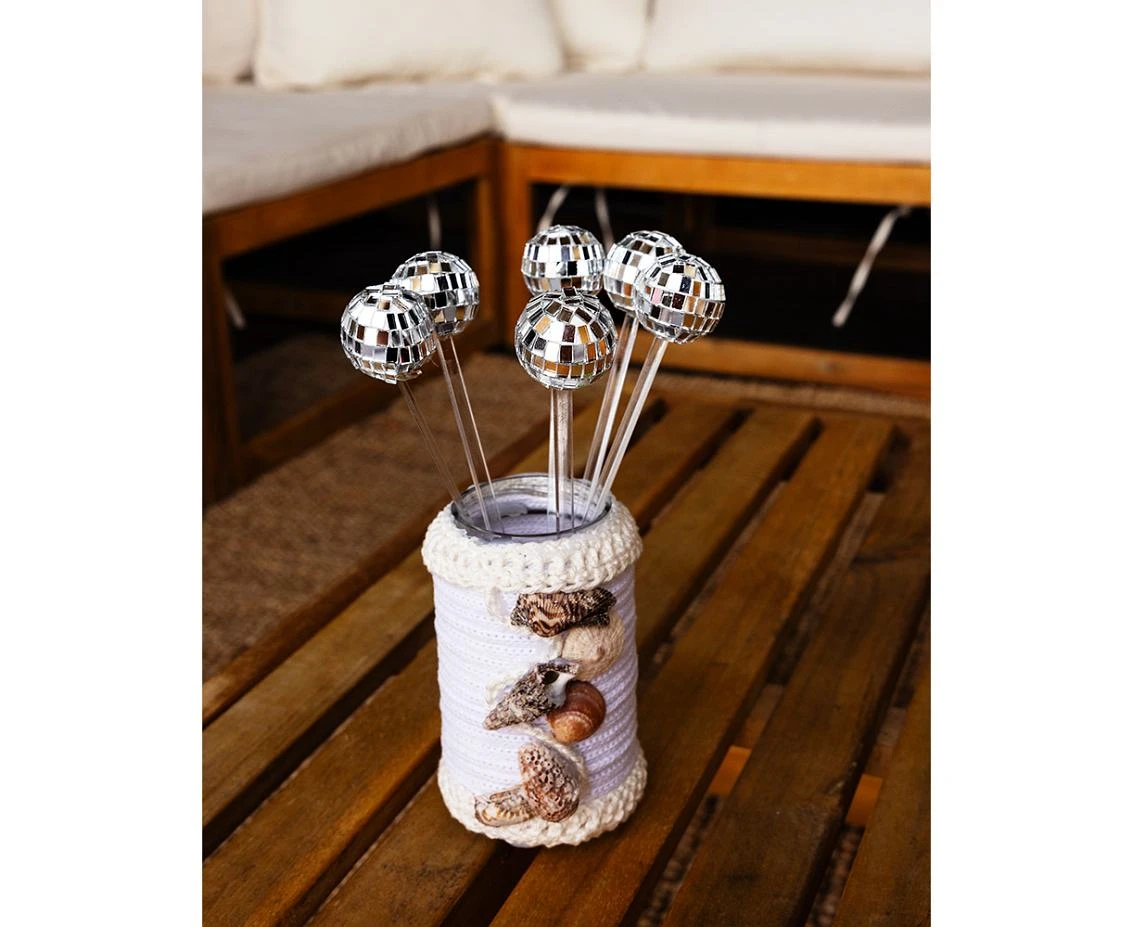 Mieszadełko srebrne kule disco 20 cm, 6 szt.