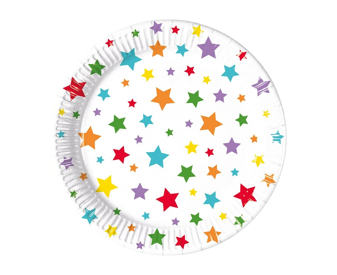 Talerzyki papierowe Multicolor Bright Stars, FSC, 20 cm, 8 szt.