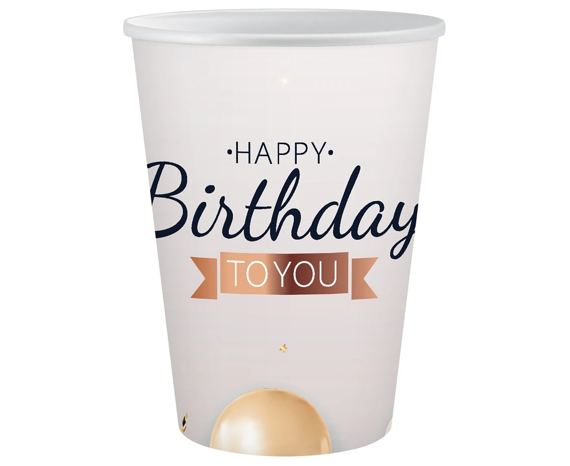 Kubeczki pap. Happy Birthday, 250 ml, 6 szt. BB